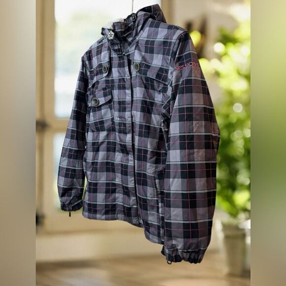 Sessions MFG RECCO Insulated Snowboarding Snow Winter Ski Plaid Jacket Parka S - Picture 5 of 16